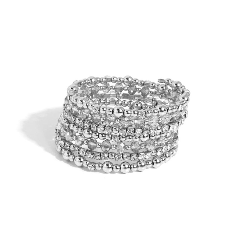 paparazzi Silver Multi-Row Beaded Stretch Bracelet